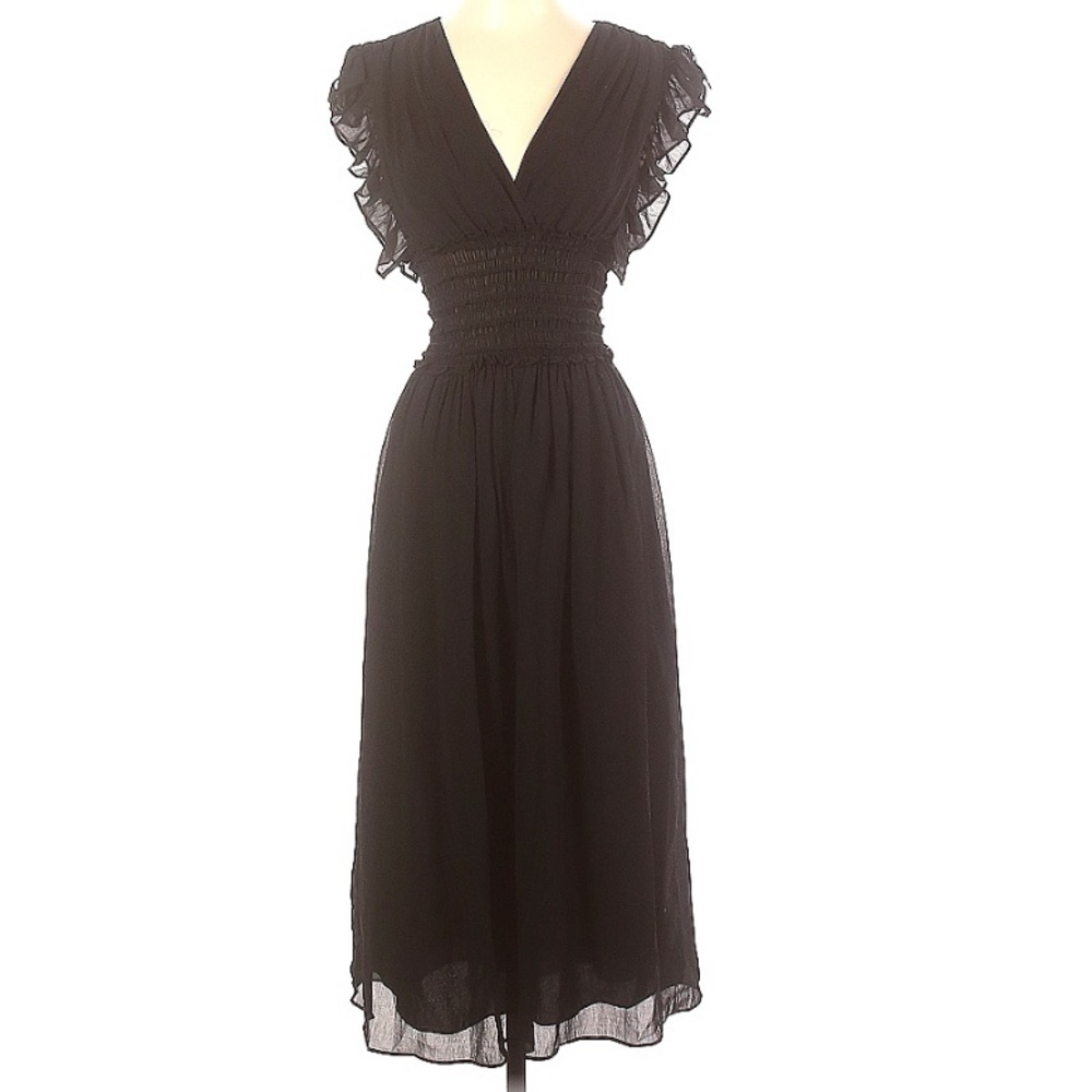 Max Studio Black Sleeveless Ruffle Deep V-Neck Midi Dress size XS